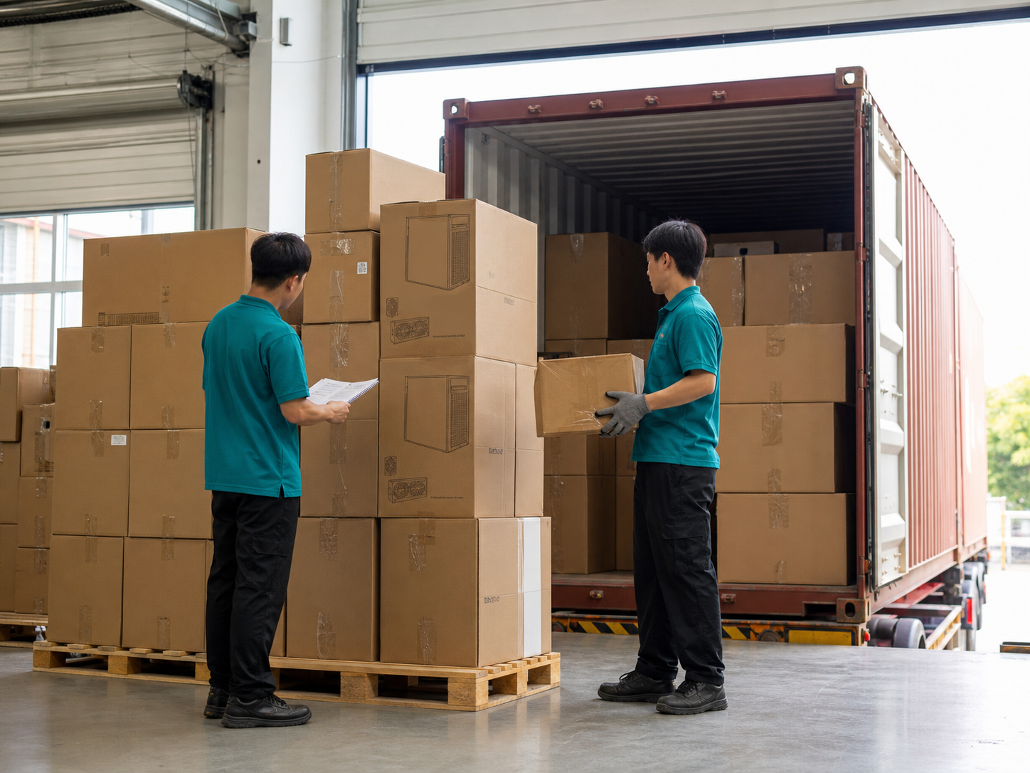 PC hardware export cartons being prepared for container shipment